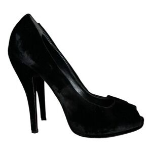 Gucci Elizabeth Black‎ Velvet Peep Toe Stiletto 306106 Size 41